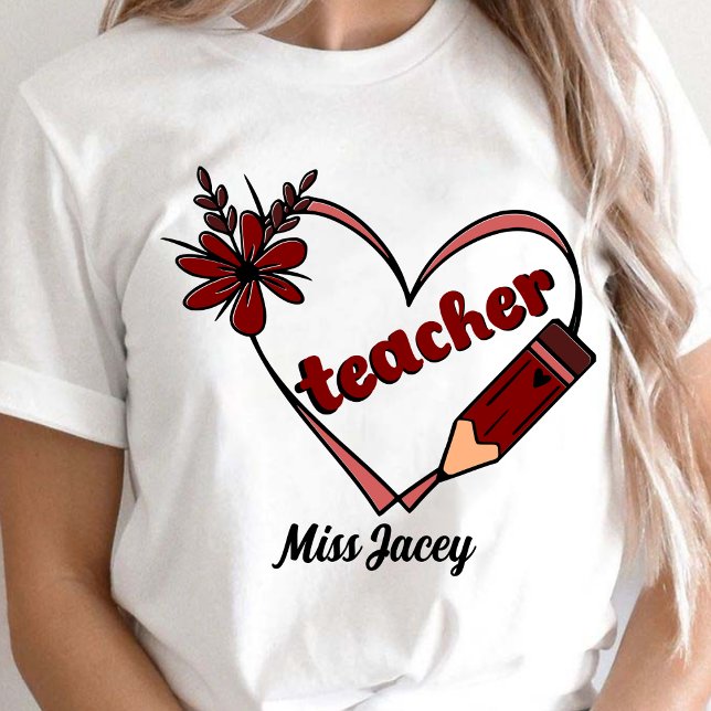 Personalisierter Herzlehrer Valentinstag T-Shirt (Teacher Valentines Day Gift, Love Teacher, Valentines Day Teacher, Teacher Heart Reading shirt)