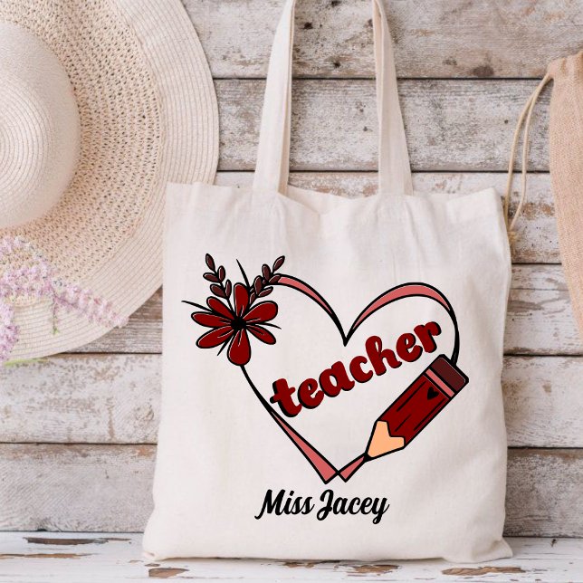 Personalisierter Herzlehrer Valentinstag Tragetasche (Teacher Valentines Day Gift, Love Teacher, Valentines Day Teacher, Teacher Heart Reading tote bag)