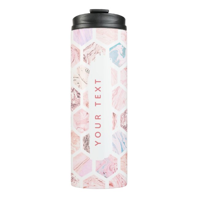 Personalisierter Hexagon-Rose-Marmormaske Thermosbecher (Vorderseite)