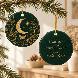 Personalisierter Hexenmond Botanischer Weihnachten Keramik Ornament