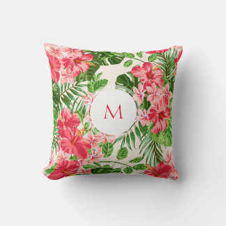 Personalisierter Hibisken Blume Monogramm Pilz Kissen