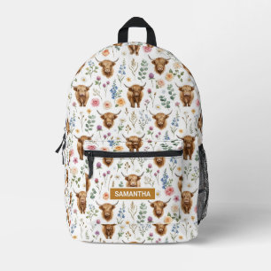 Personalisierter Highland-Kuh-Blumenrucksack Bedruckter Rucksack