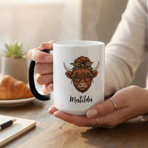 Personalisierter Highland-Kuh-Messy-Bun  Verwandlungstasse