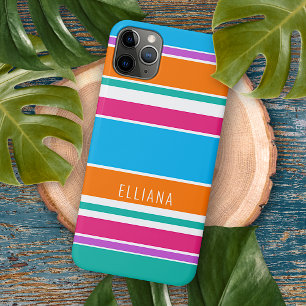 Personalisierter Himmelblau-Hot-Pink-Orange-Streif Case-Mate iPhone Hülle