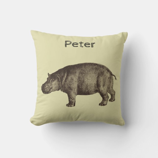 Personalisierter Hippopotamus auf Creme Kissen (Vorderseite)