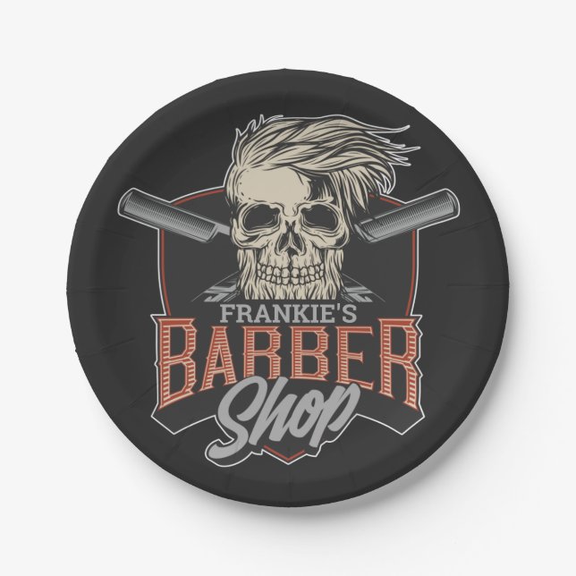 Personalisierter Hipster aus Friseursalon Skull un Pappteller (Vorderseite)