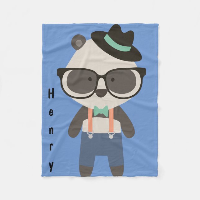 Personalisierter Hipster Cool Panda Bear Baby Fleecedecke (Vorderseite)