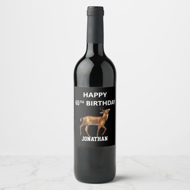 Personalisierter Hirschjäger jeden Geburtstag Weinetikett (Vorderseite)
