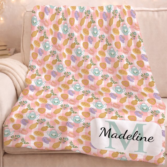 Personalisierter Hochtee-Monogramm-Name Pastellros Fleecedecke (Von Creator hochgeladen)