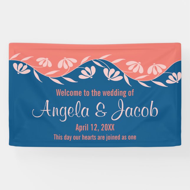 Personalisierter Hochzeitbanner Korallenblume Banner (Horizontal)