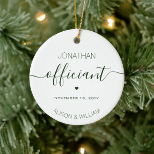 Personalisierter Hochzeitoffizier, dunkelgrüner Te Keramik Ornament