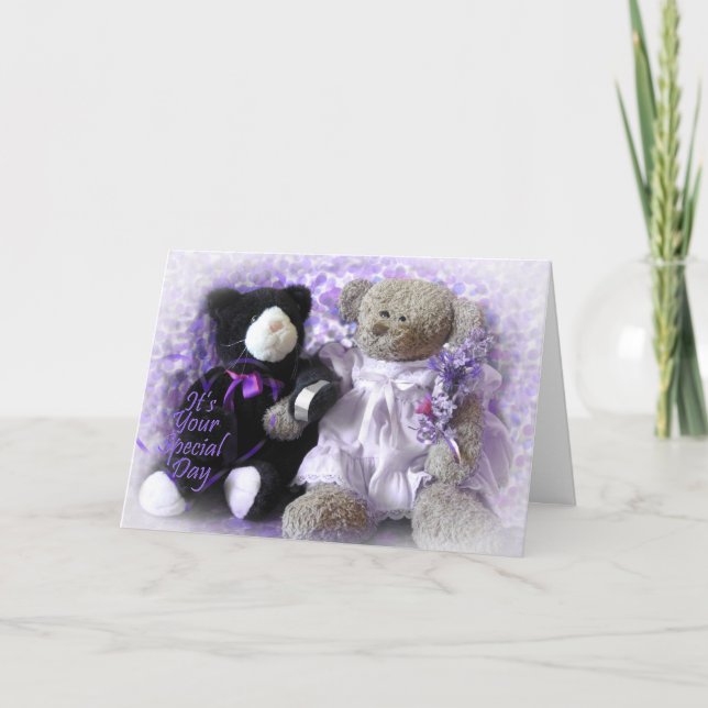 Personalisierter Hochzeits-Blumenstrauß vom Bären Karte (Vorderseite)