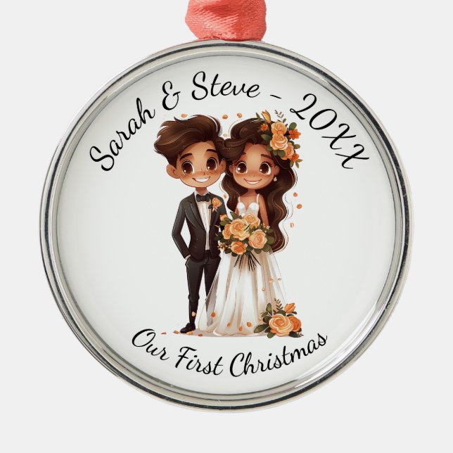 Personalisierter Hochzeitscouch, unser erstes Weih Ornament Aus Metall (Vorne)