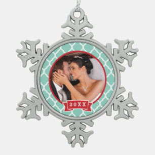 Personalisierter Hochzeitsfoto-Andenken-Schmuck Schneeflocken Zinn-Ornament