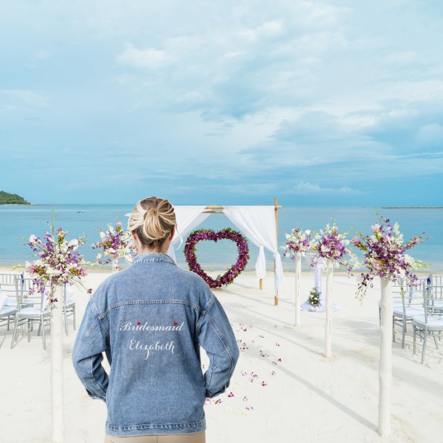 Personalisierter Hochzeitsheim-Junggeselinnen-Absc Jeansjacke (Personalized Wedding Bridesmaid Bachelorette Party Denim Jacket)