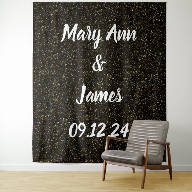 Personalisierter Hochzeitshintergrund Schwarze gol Wandteppich (Beispiel)