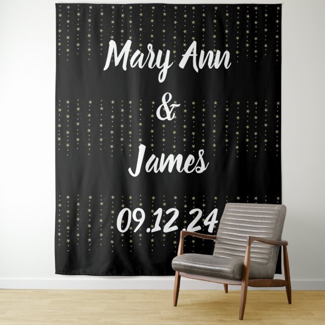 Personalisierter Hochzeitshintergrund Schwarze gol Wandteppich (Beispiel)
