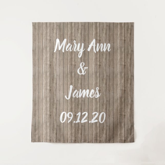 Personalisierter Hochzeitshintergrund Wandteppich (Vorderseite)