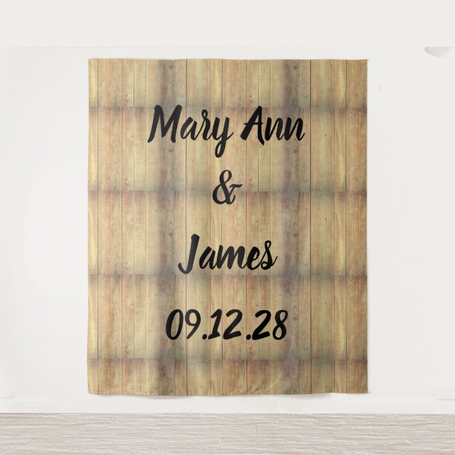 Personalisierter Hochzeitshintergrund Wandteppich (Vorderseite)