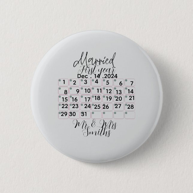 Personalisierter Hochzeitskalender Datum  Button (Vorderseite)
