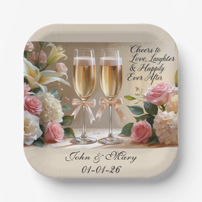Personalisierter Hochzeitspapierbecher - Glücklich Pappteller (Vorderseite)