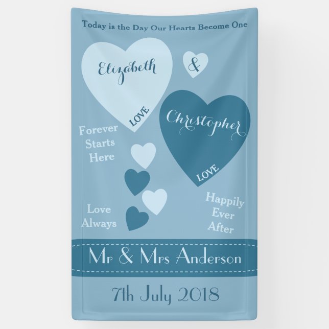 Personalisierter Hochzeitstag Blau Banner (Vertikal)