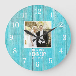 Personalisierter Hochzeitstag Foto Jubiläum Blauho Große Wanduhr