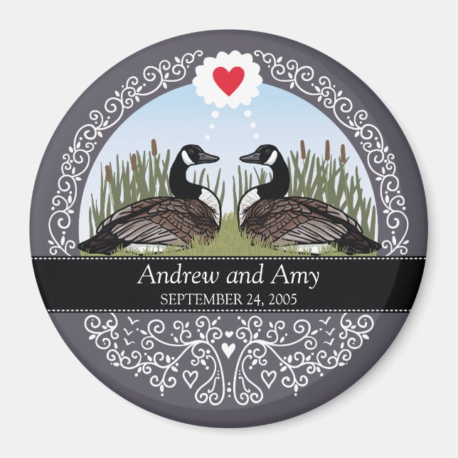 Personalisierter Hochzeitstag Jahrestag, Gänse Magnet (Vorne)