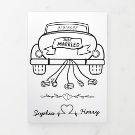 Personalisierter Hochzeitwagen gerade verheiratet Dreifach Gefaltete Karte