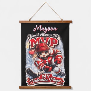 Personalisierter Hockey-MVP Mein Valentins-Spieler Wandteppich Mit Holzrahmen