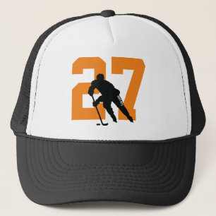 Personalisierter Hockey-Player Nummer Orange Truckerkappe