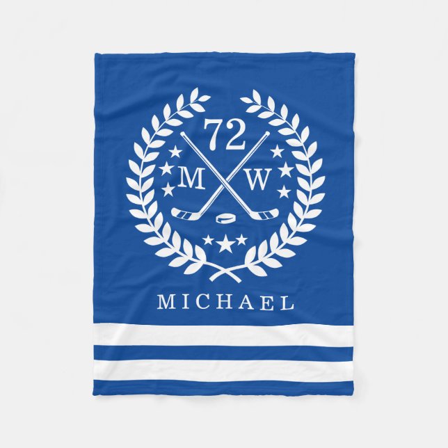 Personalisierter Hockey-Spieler alles Stern-Blau Fleecedecke (Vorderseite)