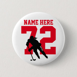 Personalisierter Hockey-Spielerinnen-Name Nummer R Button