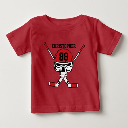 Personalisierter Hockeyschädel und -stöcke Baby T-shirt