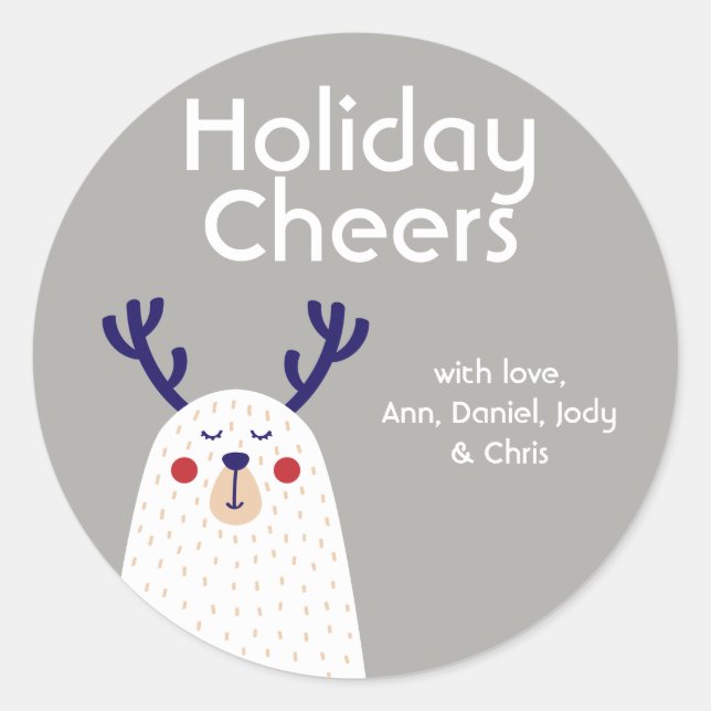 Personalisierter Holiday Chear Bär mit Antlern Runder Aufkleber (Vorderseite)