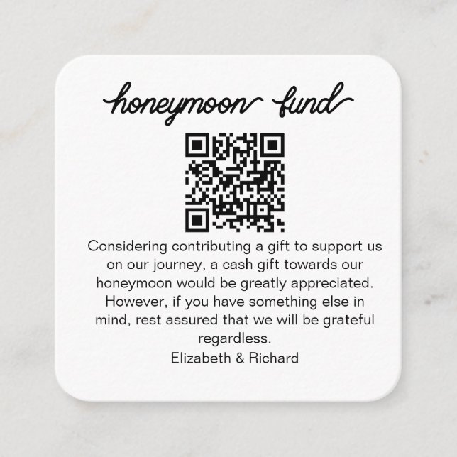 Personalisierter Honeymoon Fund QR Wedding Registr Begleitkarte (Vorderseite)