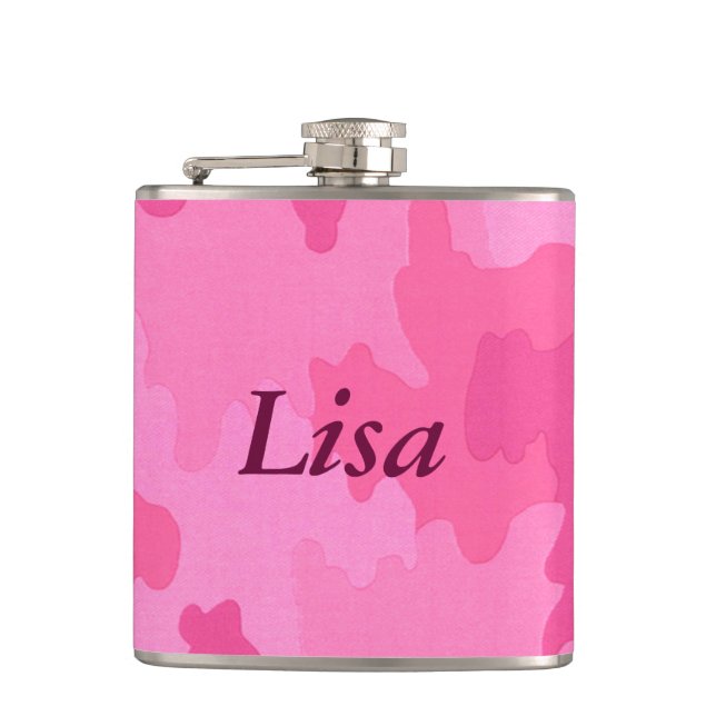 Personalisierter Hot Pink Camouflask Flachmann (Vorderseite)