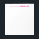 Personalisierter Hot Pink Chic Fett-Schriftart für Notizblock<br><div class="desc">Das Design zeigt Ihren Vor- und Nachnamen in einer fett gedruckten Schriftart-Typografie und zwei verschiedenen Blautönen. Sie können die Farben auch mit der Option 'Anpassen' anpassen.</div>