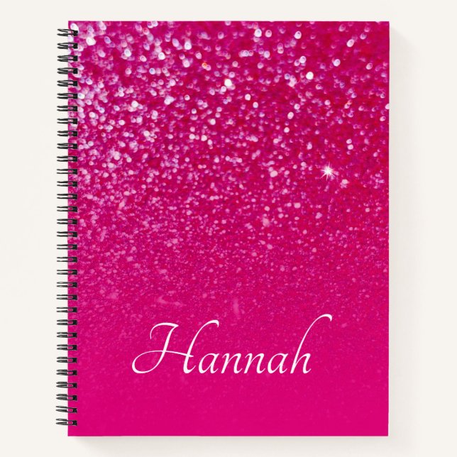 Personalisierter Hot Pink Glitzer Ombre Notizbuch (Vorderseite)