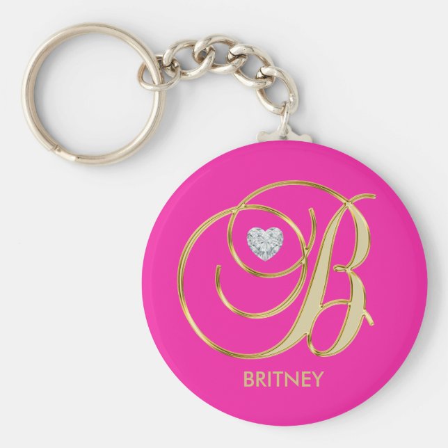 Personalisierter Hot Pink, Gold, Mit Monogramm Buc Schlüsselanhänger (Vorne)
