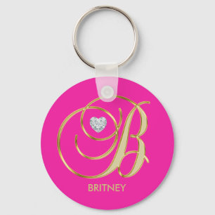 Personalisierter Hot Pink Gold Mit Monogramm Buchs Schlüsselanhänger