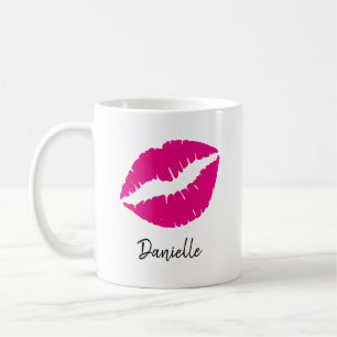 Personalisierter Hot-Pink-Lippenstift-Kussdruck Kaffeetasse