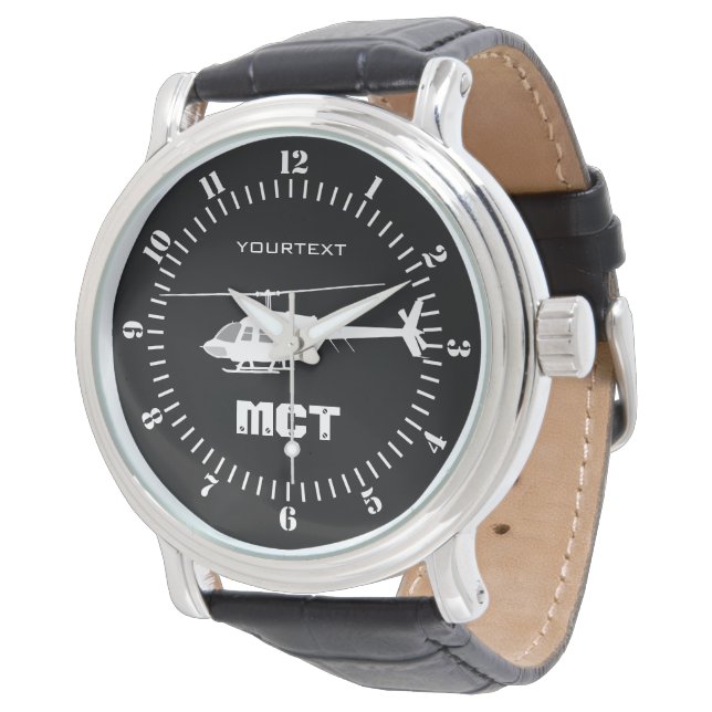 Personalisierter Hubschrauber Chopper Silhouette F Armbanduhr (Schrägansicht)
