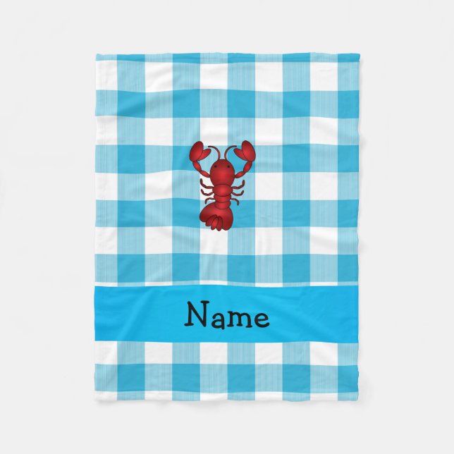 Personalisierter Hummer-Gingham-Muster Fleecedecke (Vorderseite)