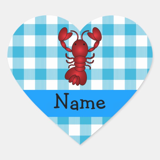 Personalisierter Hummer-Gingham-Muster Herz-Aufkleber (Vorderseite)