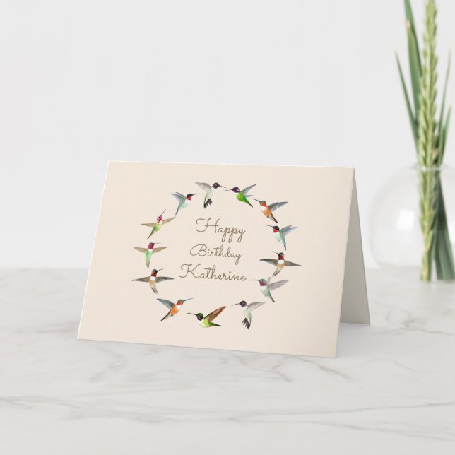 Personalisierter Hummingbird zum Geburtstag Karte (Vorderseite)