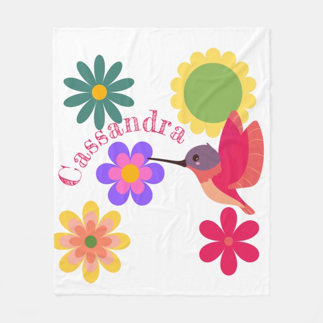 Personalisierter Hummingvogel und Blume Fleecedecke (Vorderseite)