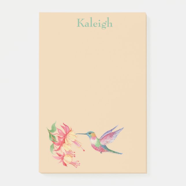 Personalisierter Hummingvogel und Blume Post it No Post-it Klebezettel (Vorderseite)