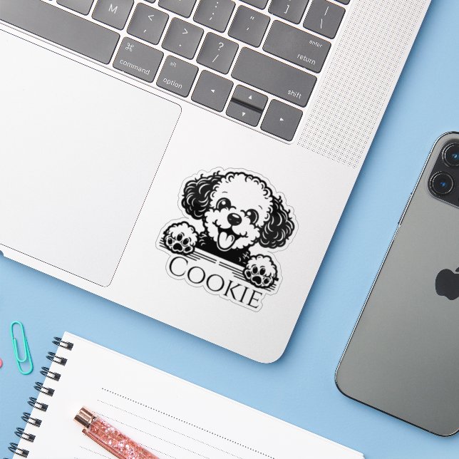 Personalisierter Hund Aufkleber (Laptop mit iPhone)