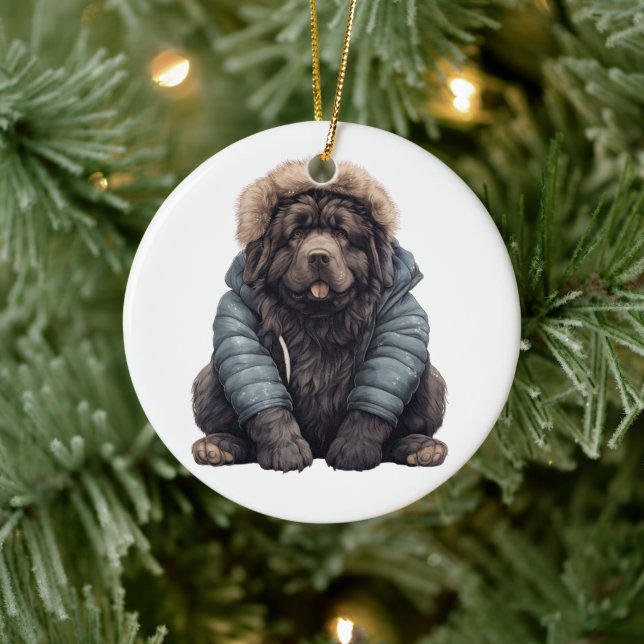Personalisierter Hund aus Neufundland Keramik Ornament (Baum)